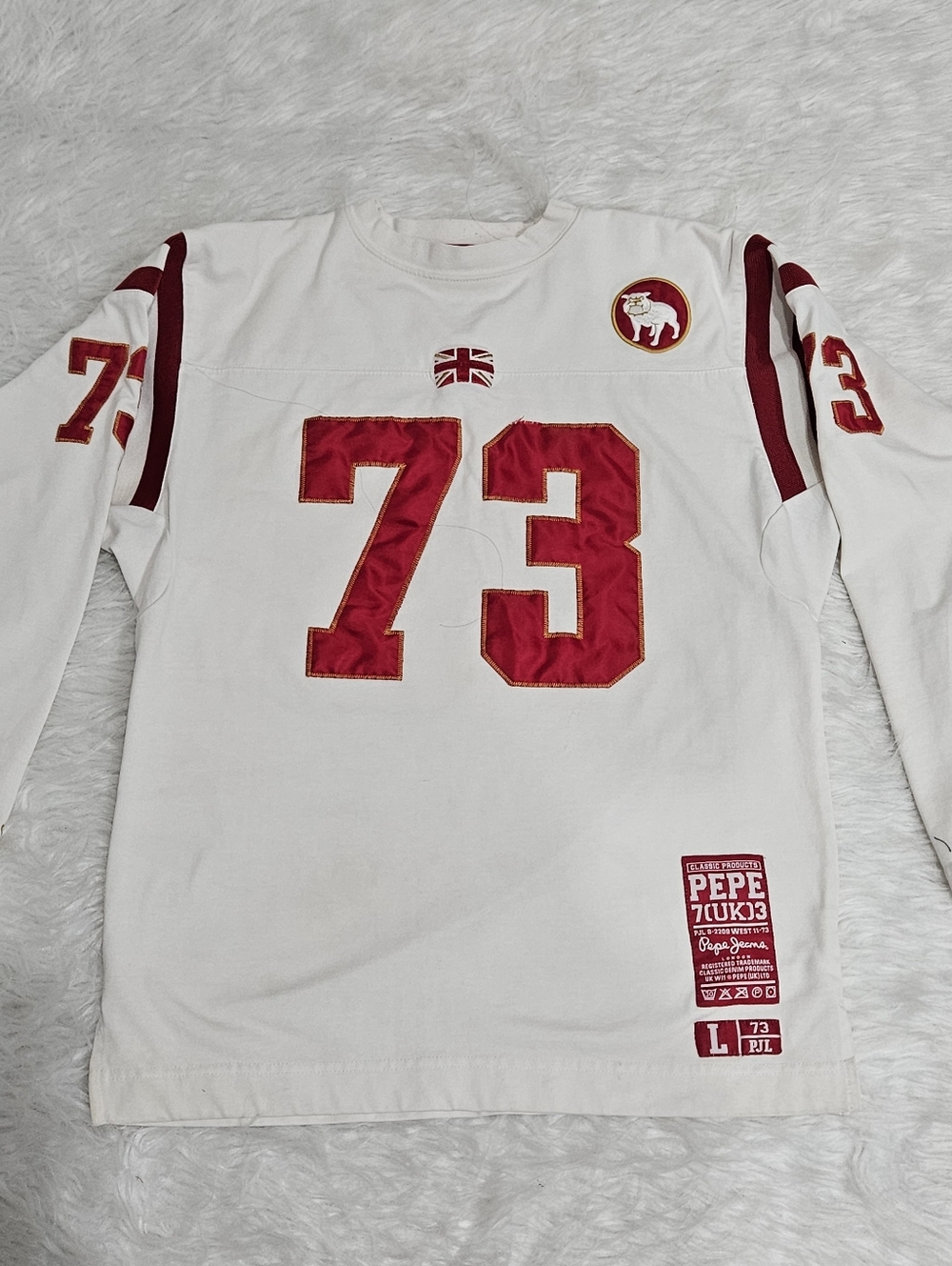 Pepe Jeans White Long Sleeve Jersey with Red 73 Applique